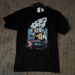 Disney Black Tee with Colorful Ship Design